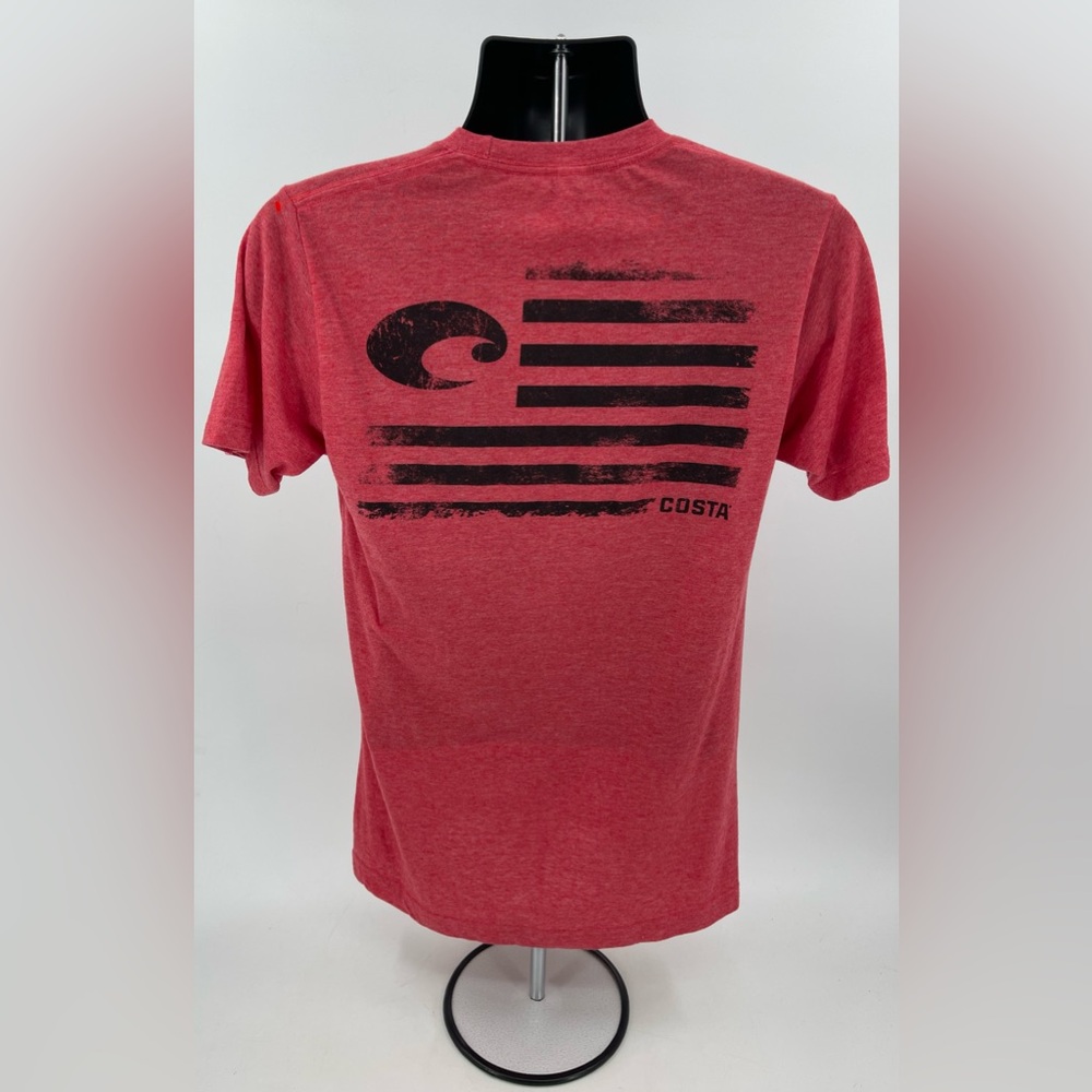 Costa Red Wave Graphic Flag Print Short Sleeve Fishing Tee Shirt‎ Size Medium